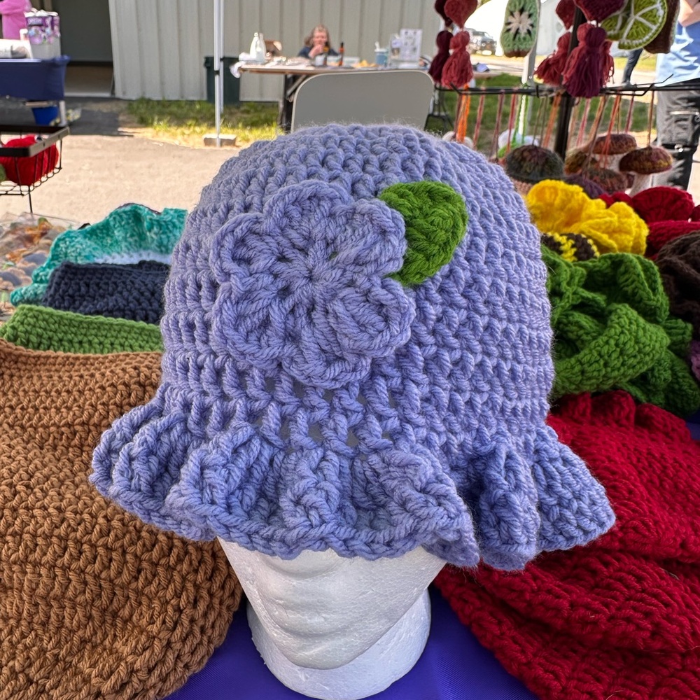 Handmade Purple Crochet Hat with Flower
